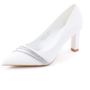 Vibe Womens White Pointed Toe Block Heel Rhinestone Pumps GN0107-1 Size 8 NEW